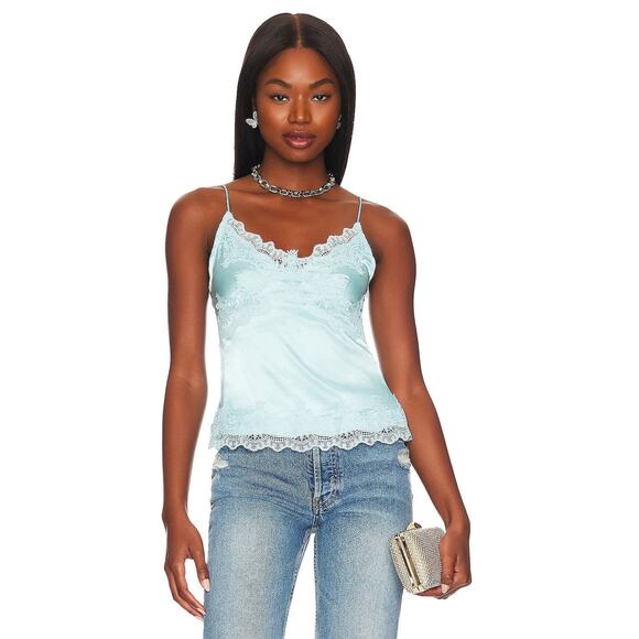 More to Come Tops - More to Come Ruby Cami Silk Lace Top - S - Blue